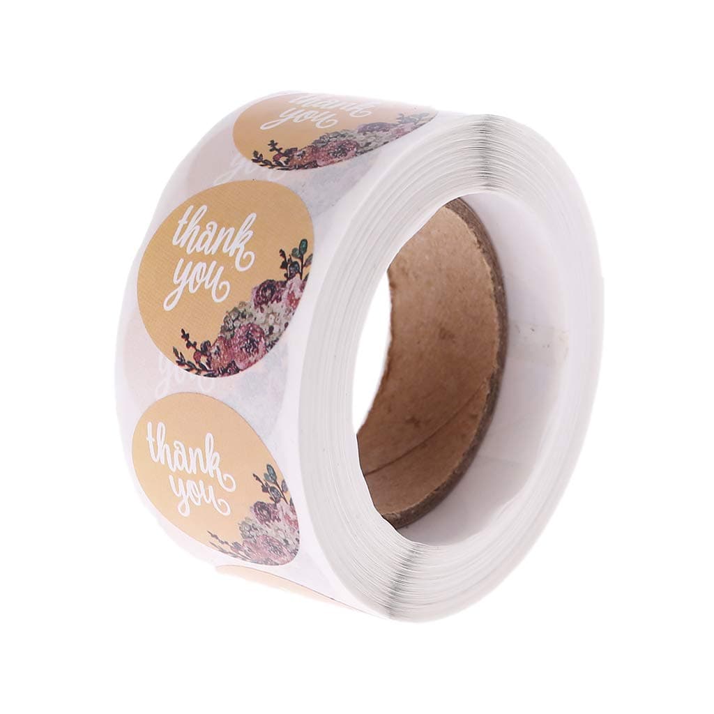 WEYCNCRIUF 500Pcs 1" Inch Thank You Sticker Natural Kraft Adhesive Labels Roll Round Decorations for Wedding Party Birthday Baking Sealing Packaging