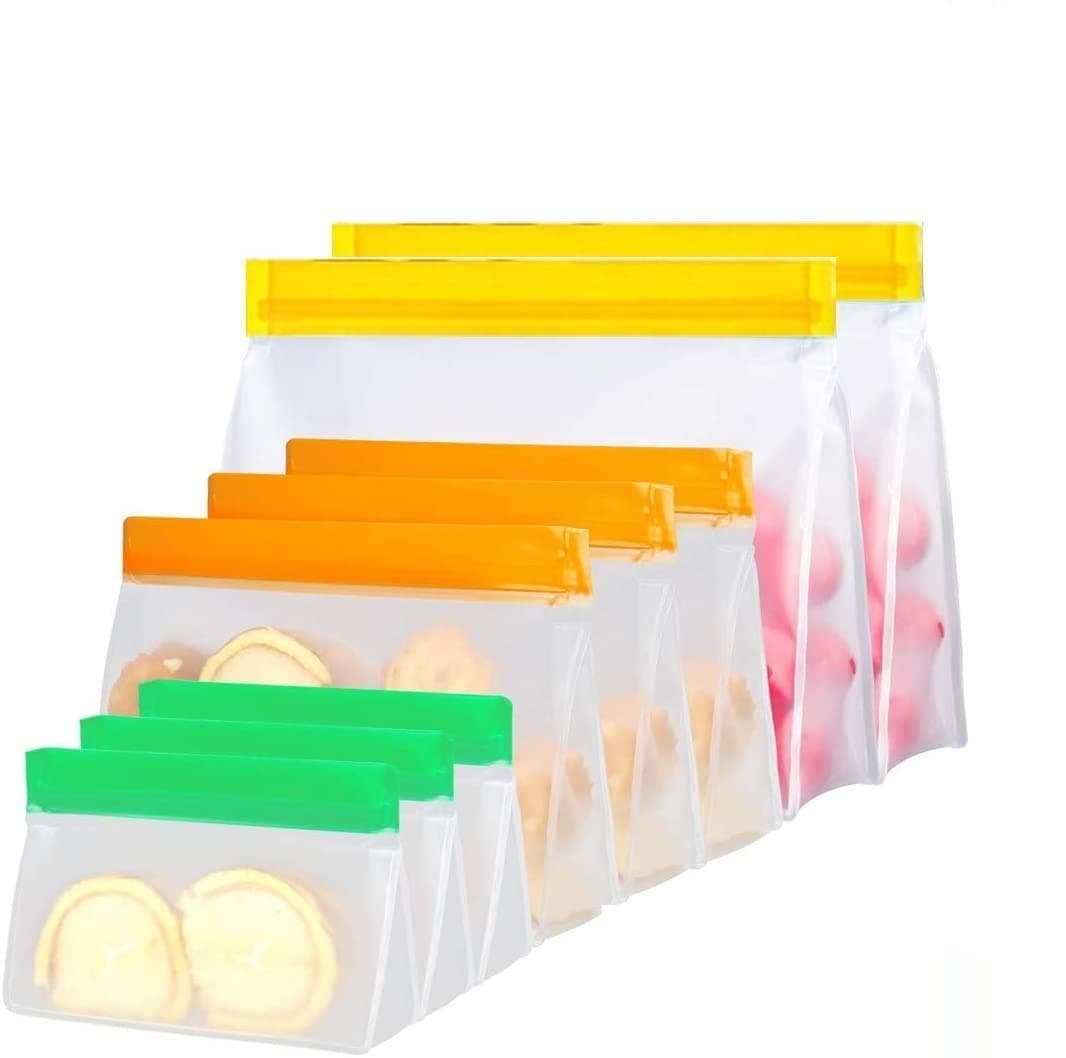 Reusable Storage Bags - Food Storage Bag, Thick Silicone Lunch Bags, Reusable Ziplock Storage Bags, Leakproof Seal Food Grade Peva Ziplock Snack Bags, for Marinate Meats, Sandwich, Snack(8 Packs)