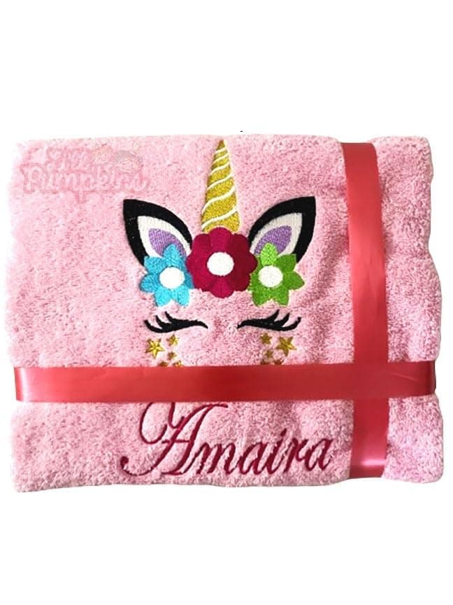 Li'll Pumpkins™ Flower Theme Personalized 100% Cotton Bath Towel with Name, 500 GSM, Design 2 (Set of 1, Pink)
