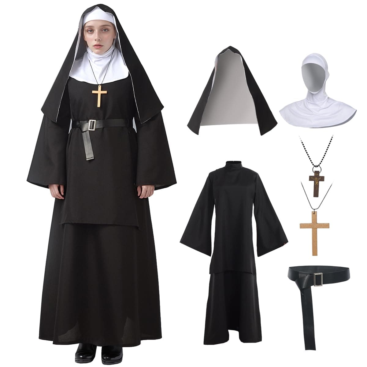 BPURB The Nun Costume for Women Girls Deluxe Nun Costumes Halloween Party Outfit