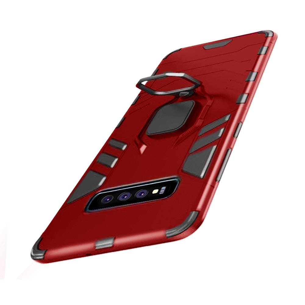 Samsung Galaxy S10 Plus Case,Heavy Duty Shockproof Full Body Slim PC+TPU Soft Edge Bumper,Hidden Kickstand Back Case Cover with Car Magnet Function Case Cover for Samsung Galaxy S10 Plus 2019(red)