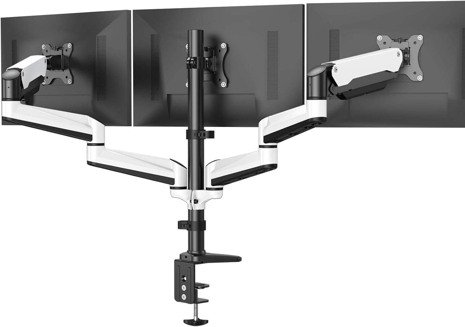 Triple Monitor Stand - Full Motion Articulating Aluminum Gas Spring Monitor Mount, Fits 3 17" - 32" LCD Computer Screens with Clamp Grommets Kit