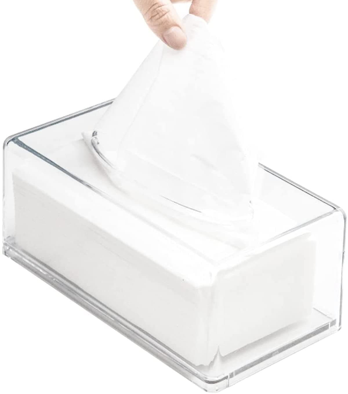 Square Clear Acrylic Tissue Box, Rectangular Tissue Dispenser Box Cover Holder Clear Acrylic Napkin Organizer for Bathroom, Kitchen and Office Room, Rectangle, 22 x 12 x 9cm