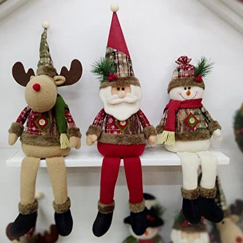 Huihuger Christmas Long Leg Santa Claus Snowman Elk Sitting Doll Table Decorations Ornament(20x64cm,Elk)
