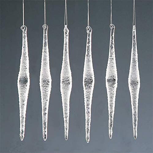 Elegance By Snow White Christmas Tree Decoration 6 Pack Frosted Glass Diamond Icicles