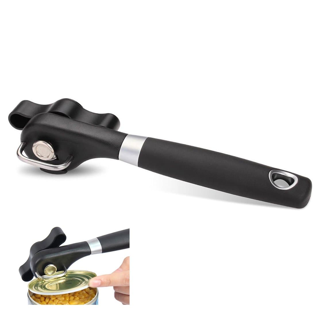Smooth Edge Side Cut Can Opener, Handy Stainless Steel Can Opener with Turn Knob and Soft Grip Handle