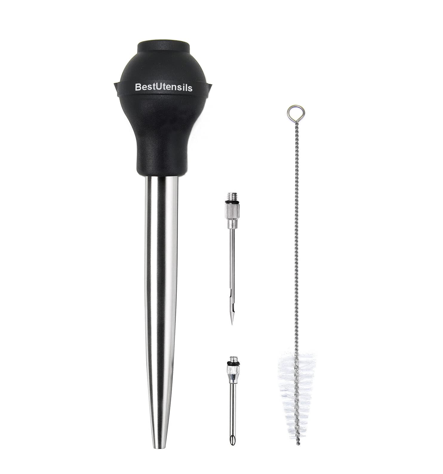 BestUtensils Stainless Steel Turkey Baster Commercial Grade Quality Silicone Bulb Including 2 Marinade Injector Needles And Brush For Easy Clean Up