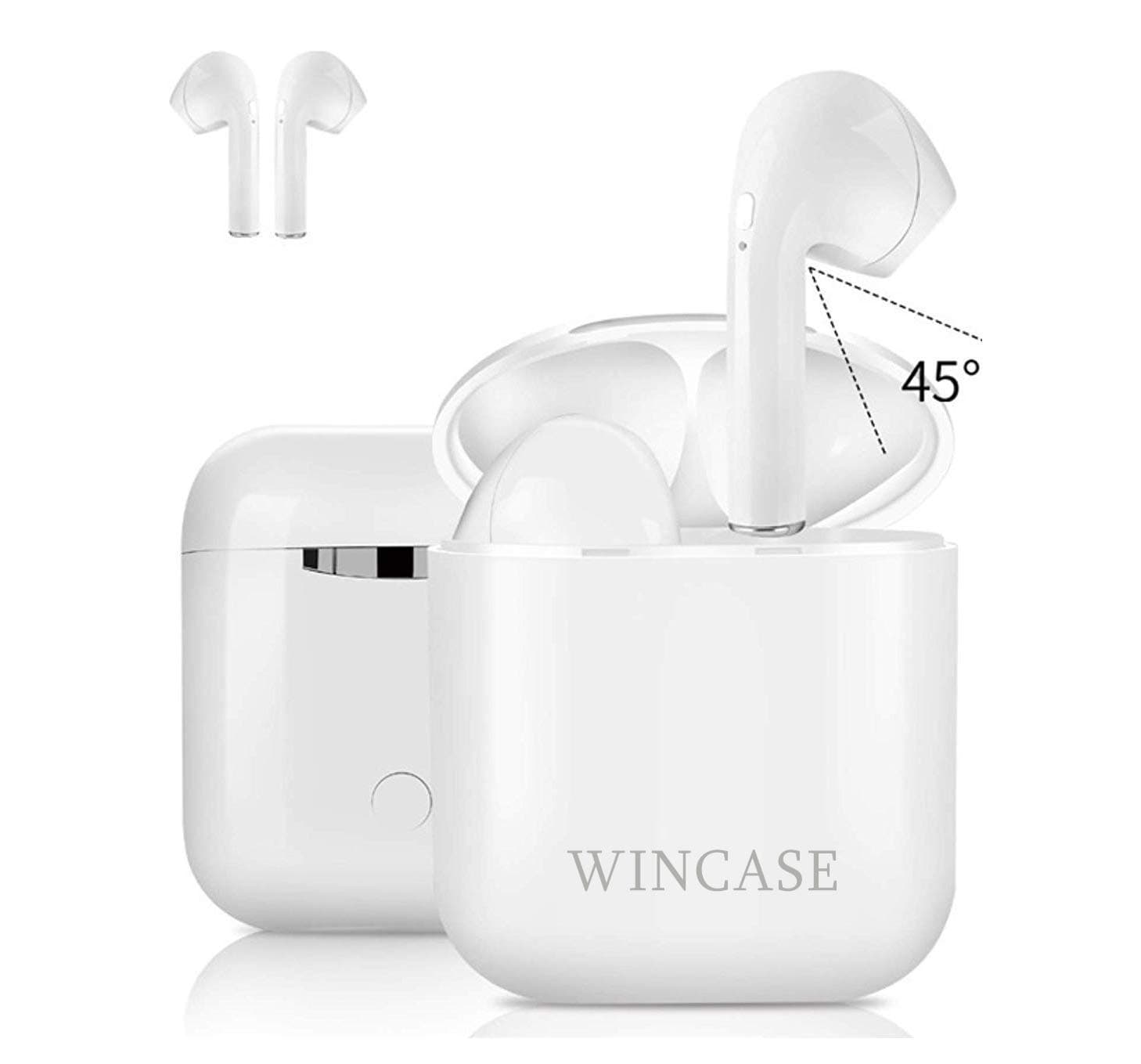 WINCASE Wireless Earbuds Bluetooth Headphones Stereo In-Ear Earphones With Noise Canceling Mic Cordless Sports Headsets,Compatible with smart phones,tablets,laptop.etc (White-Bluetooth)