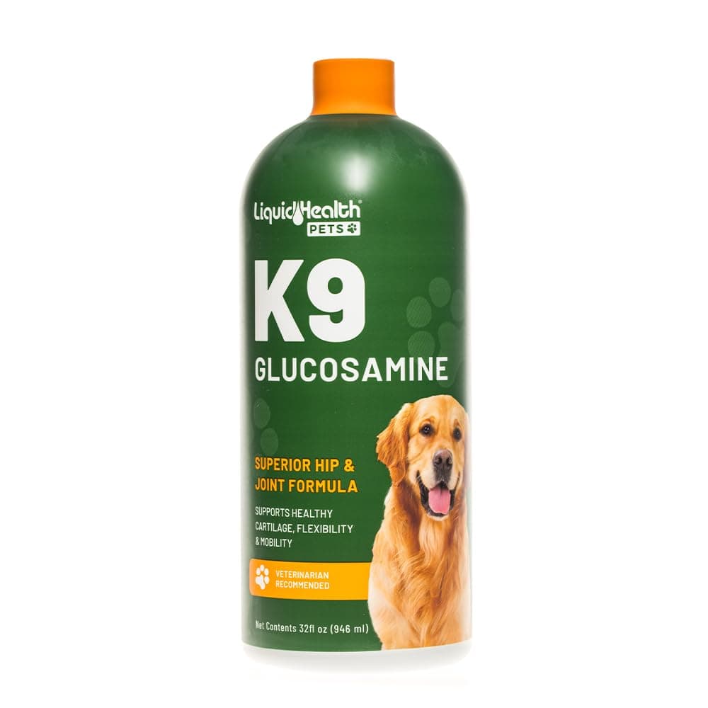 LIQUIDHEALTH Pets K9 Liquid Glucosamine for Dogs, Puppies, Senior Canines with Chondroitin, MSM, Hyaluronic Acid - Dog Vitamins for Hip & Joint Health, Dog Joint Oil, Joint Juice - Made in USA (32 oz)