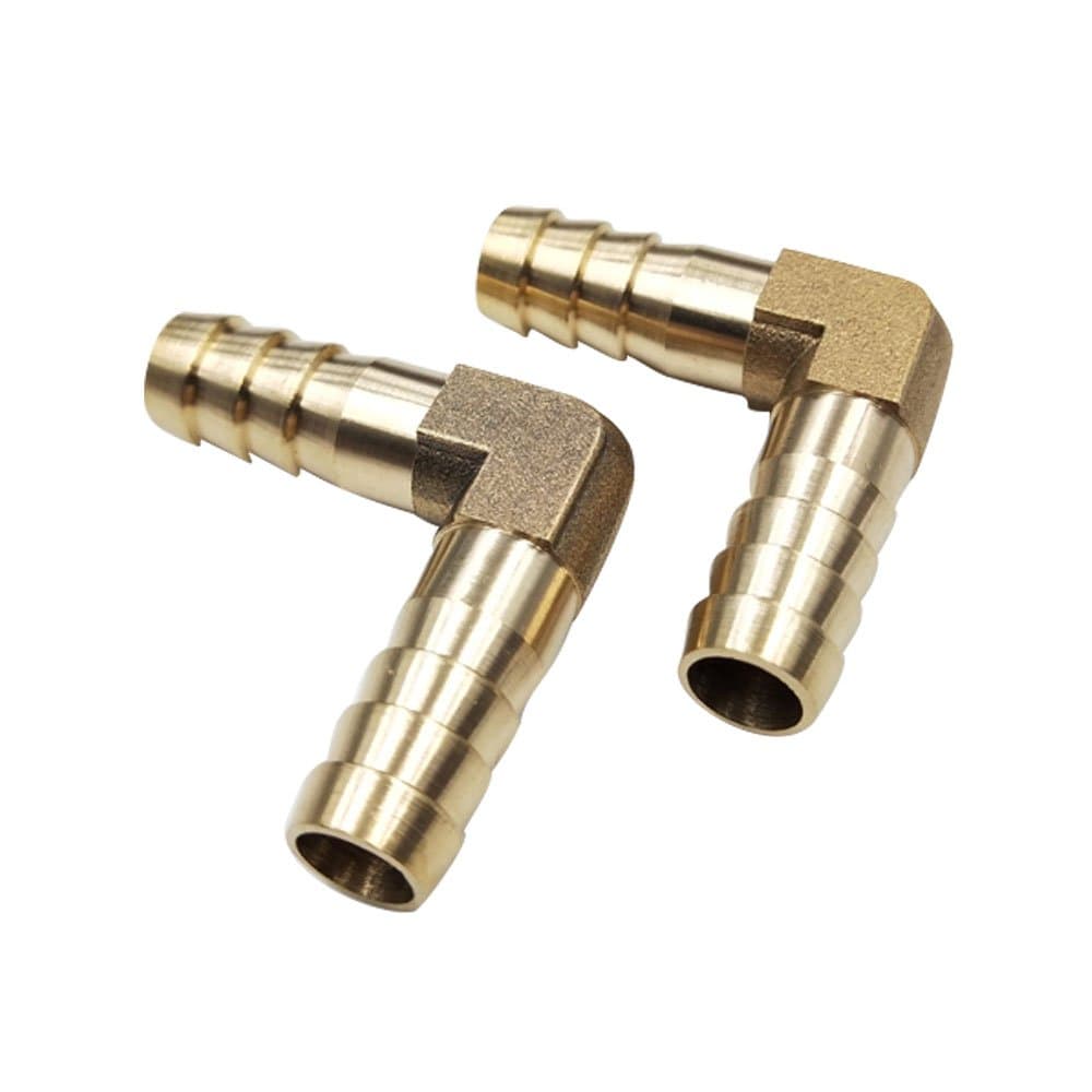 Metalwork Brass Hose Barb Fitting, Reducer 90 Degree Barbed Elbow, 8mm to 6mm Hose ID, 5/16" Barb x 1/4" Barb (Pack of 2)