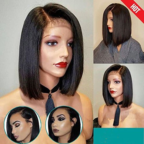 10A Short Bob Human Hair Lace Front Wig 136 Lace Wig Brazilian Virgin Glueless Silky Straight Hair Wigs with Baby Hair for Women Natural Color 12 Inch Right Parting 130 Density