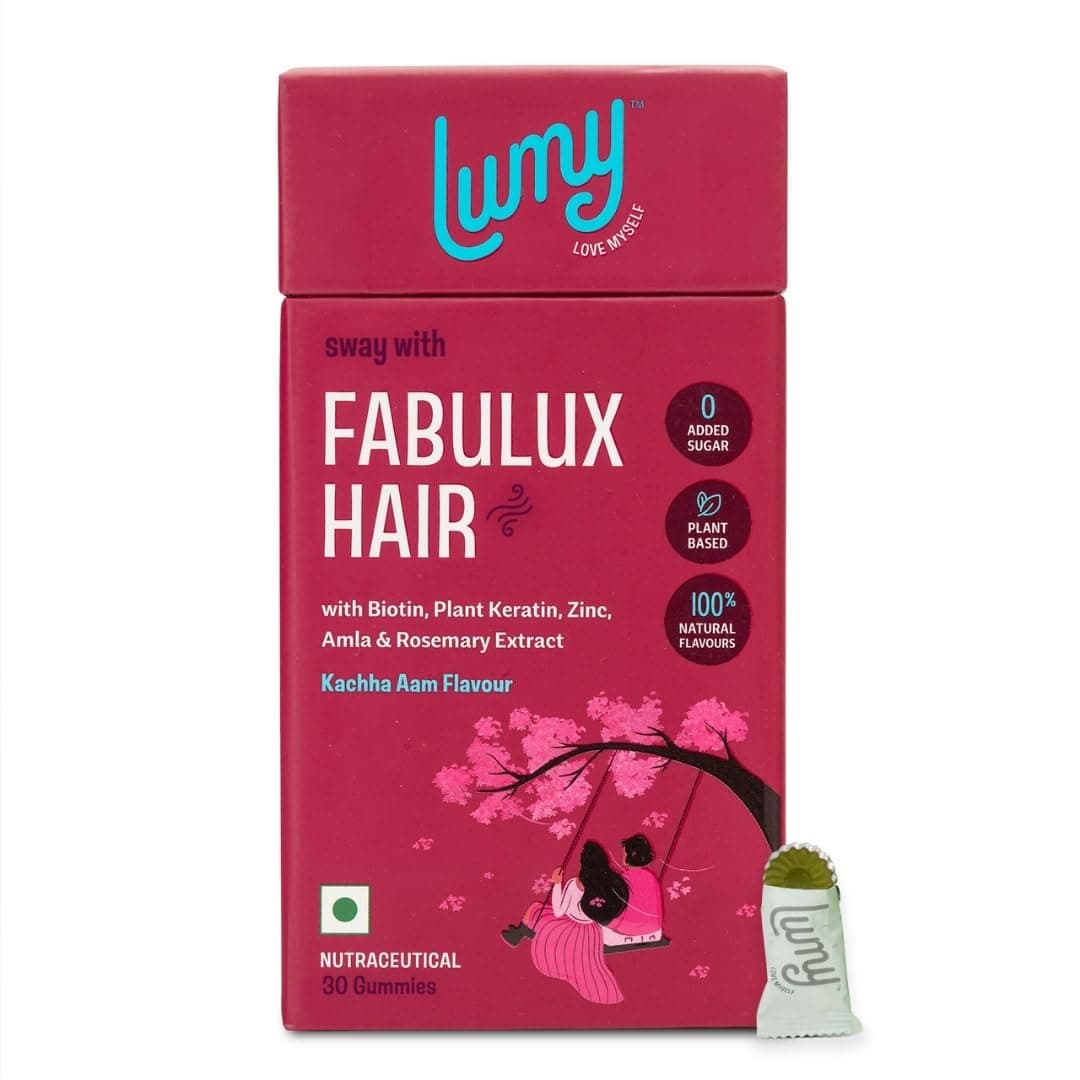 Lumy Fabulux Hair Gummies Biotin & Plant Keratin for Radiant Hair & Nail | Prebiotic Gut-Hair Support | 30 Day Pack | Zinc, Amla, Rosemary for Healthy Scalp | No Added Sugar, Vegan