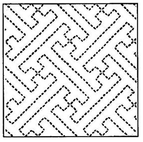 Sashiko Fabric - Pre-printed Sashiko Sampler - Saya-gata (Key Maze) # 004 WHITE