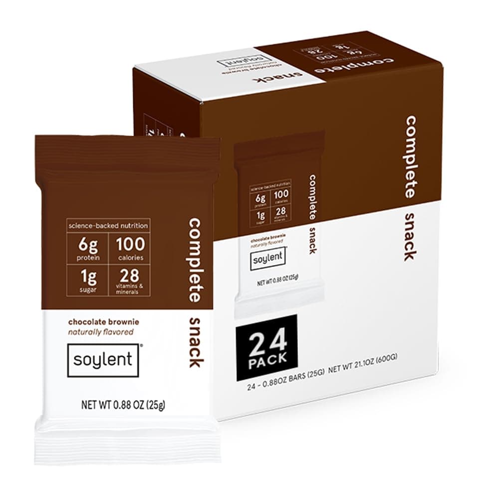 Soylent Squared Mini Snack Bar, Chocolate Brownie - 100 Calories, 6g Vegan Protein Bar - Gluten Free, 1g Sugar - 24 count