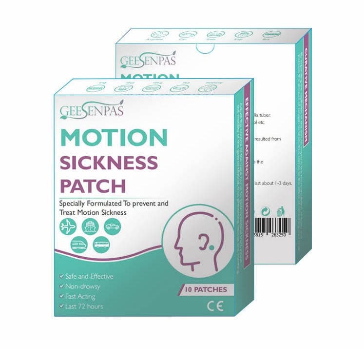 Motion Sickness Patch,Relieves Car Travel sickness Prevents Nausea, Dizziness, Queasiness, and Vomiting, All Natural, No side effects ! Pack of 10 Patches