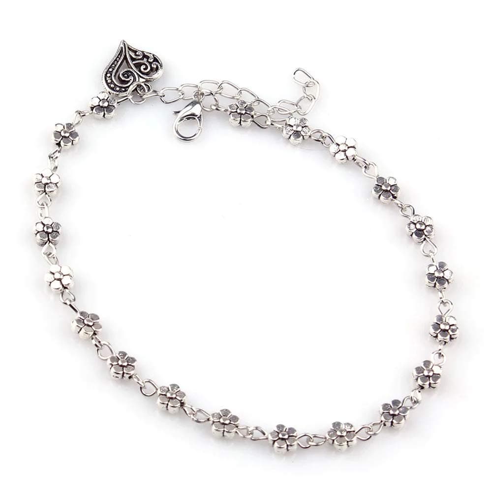 Shining Diva Fashion Oxidised Silver Floral Single Stylish Anklet For Women & Girls(Silver)(9575b)