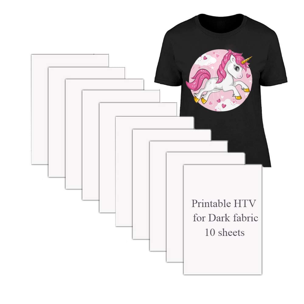 Printable HTV Heat Transfer Vinyl for Inkjet Printers Iron-On Dark T-shirt Fabric Transfer A4 Size, 10 Sheets
