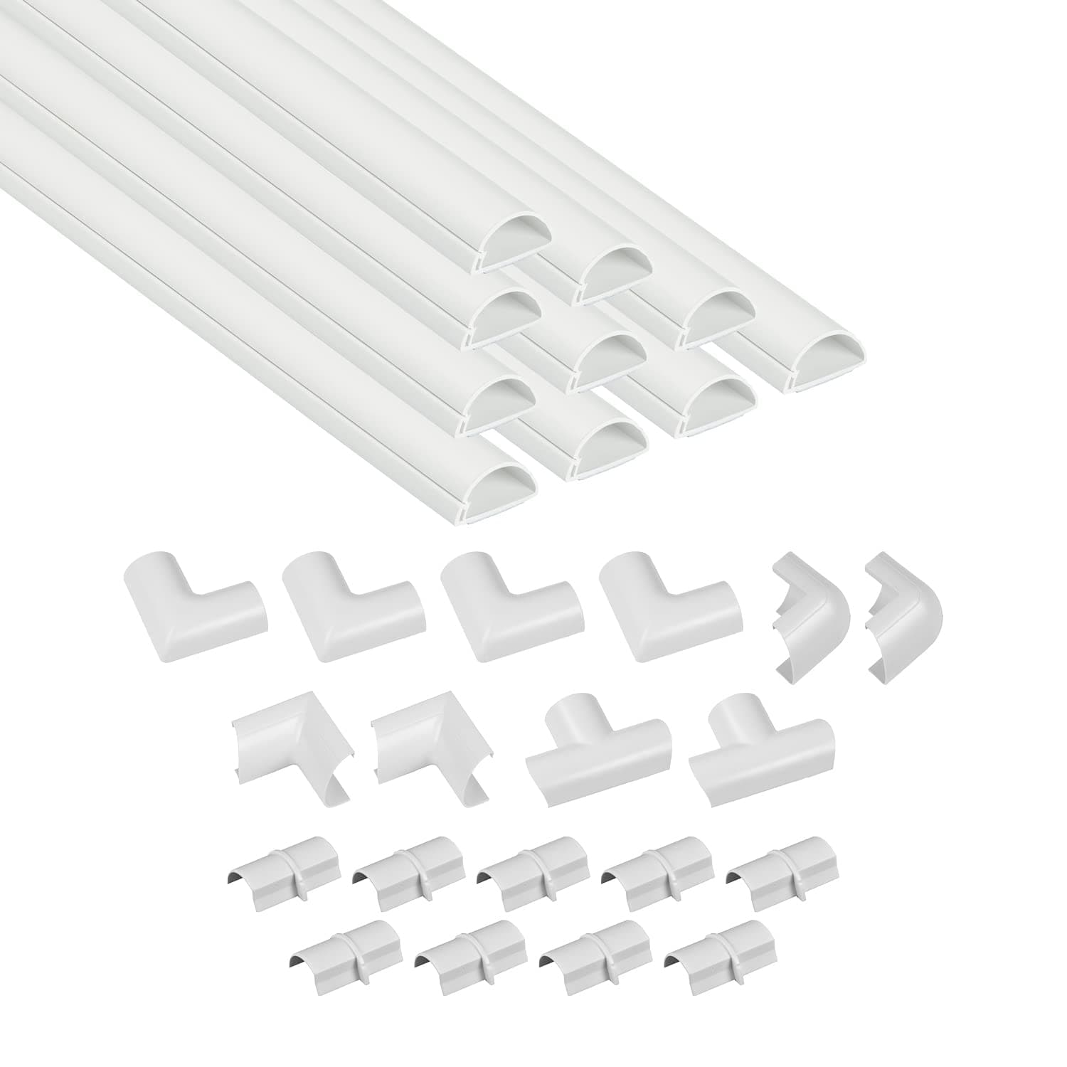 D-Line 30x15mm Cable Trunking 4m Multipack, Half Round Profile, Self-Adhesive Wire Cover, Paintable Cable Management - 10x 30mm (W) x 15mm (H) x 40cm Lengths and Accessories - White