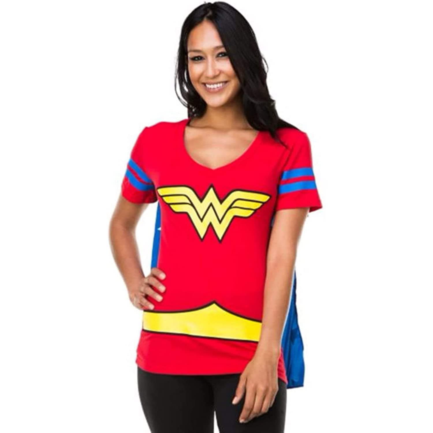 Wonder Woman Blue Stripes Juniors Costume Cosplay Cape T-Shirt Tee Shirt DC Comics