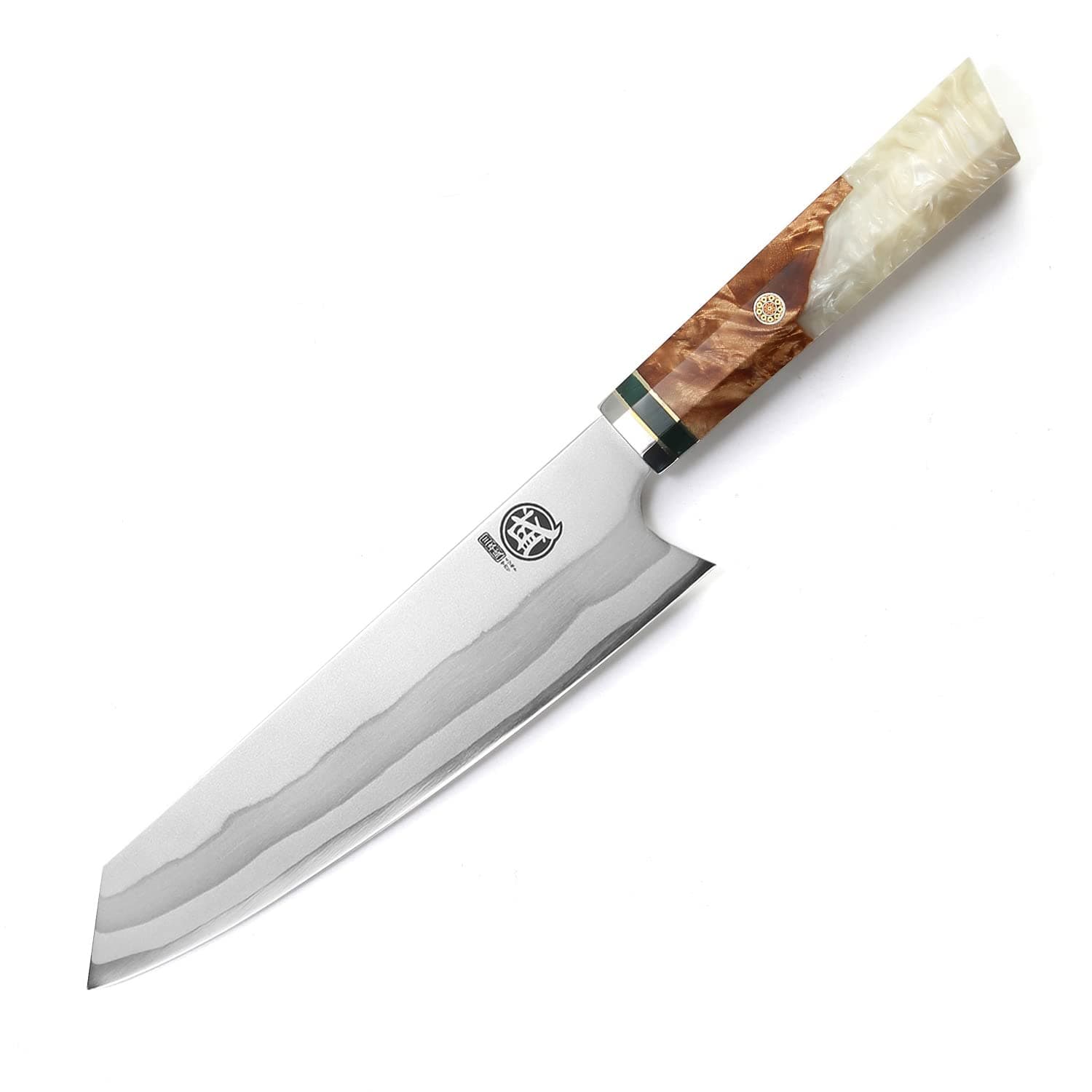 8 inch Japanese Kiritsuke Knife - Hand Forged 440C Damascus Steel, Professional Kitchen Chef Knives with White Pomegranate Handle & Sandalwood Box
