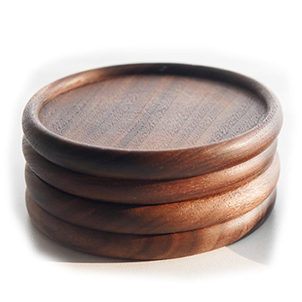 ZODIFEVI Wooden Coaster for Drinks Set of 4 - Natural Wood Drink Coasters Set with Holder for Modern Home Decor,Coasters for Bar Coffee Table Tabletop Protection (Round Coasters)