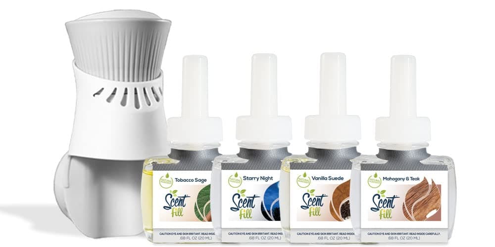 Scent FillMasculine Kit (Tobacco Sage, Starry Night, Vanilla Suede, and Mahogany Teak), 4 Refills & 1 Diffuser