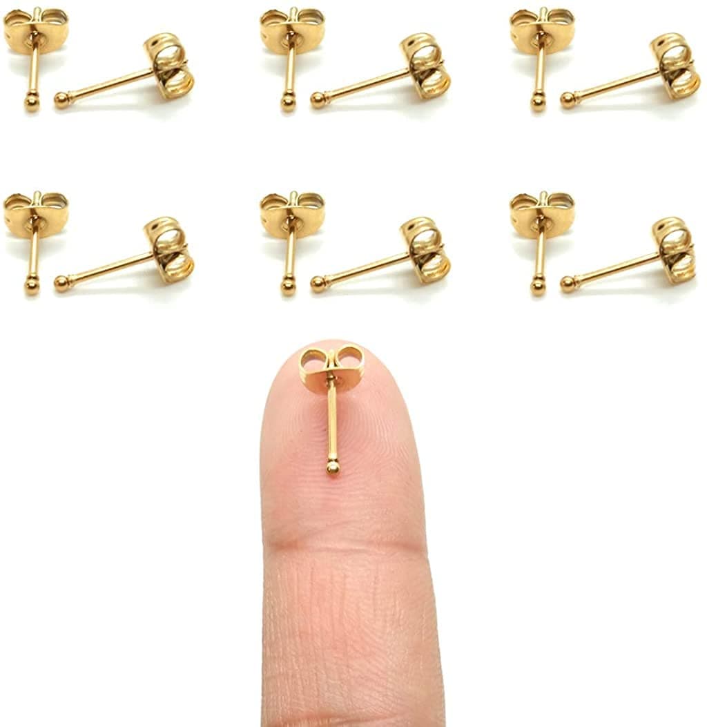 14K Gold Plating Tiny 1MM Ball Stud Earrings Micro 20G Cartilage Piercing Ear Studs Minimal Dot Post Earrings for Women&Girls…