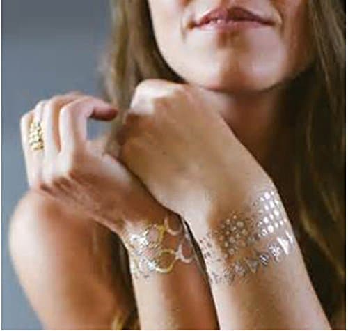 G-ART : body art tattoo for women temporary flash Disposable tattoo feather choker bracelet flash tatouage metalic silver gold tattoos