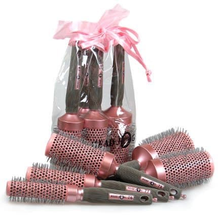 Head Jog 5 Piece Professional Ionic + Ceramic Pink Radial Hair Brush Gift Set