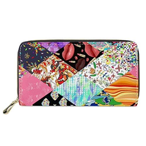 Rhombus Floral Print Women Travel Wallet Long Coin Purse Clutch Cell Phone Case