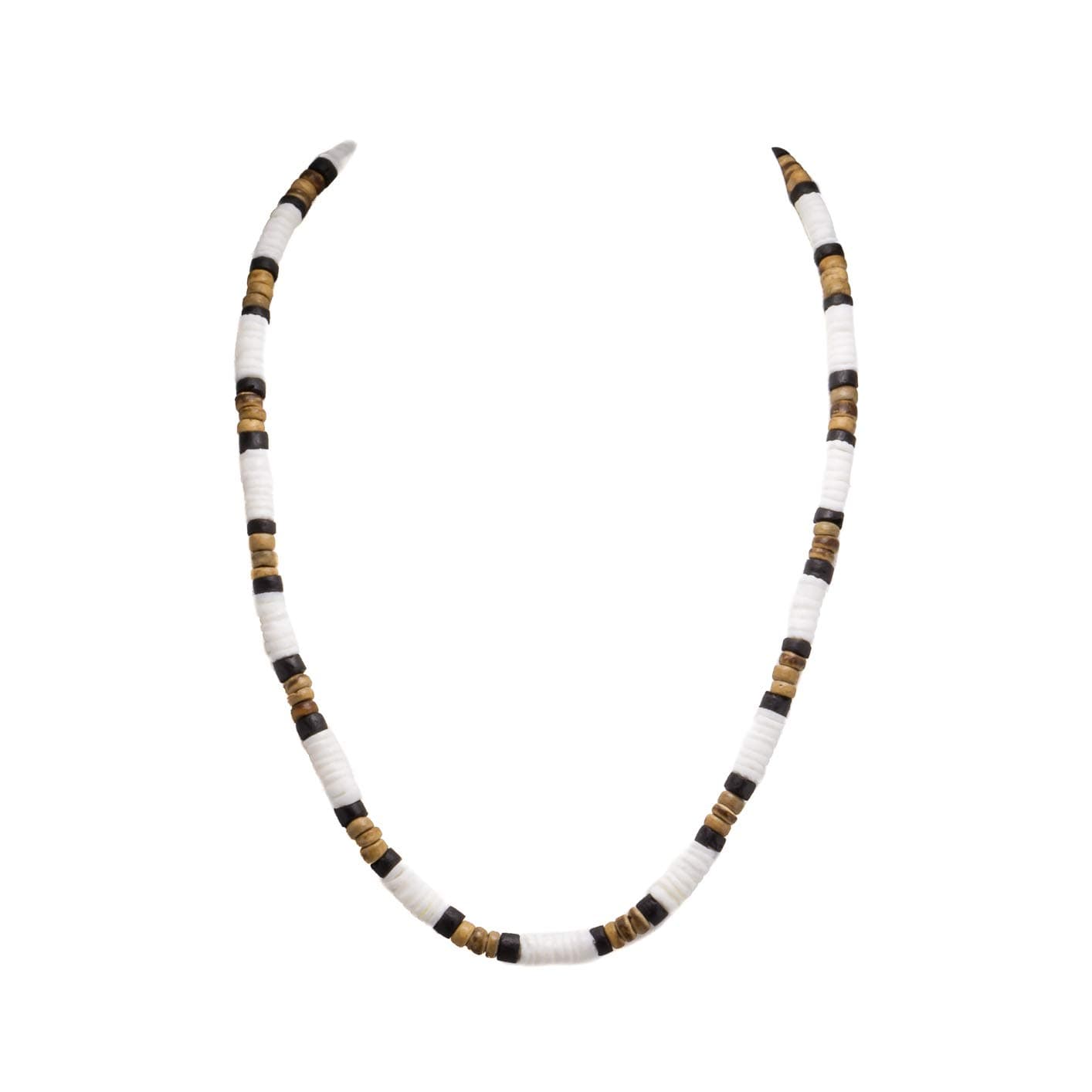 Unisex Puka Shell, Black and Tiger Coconut Beads Necklace