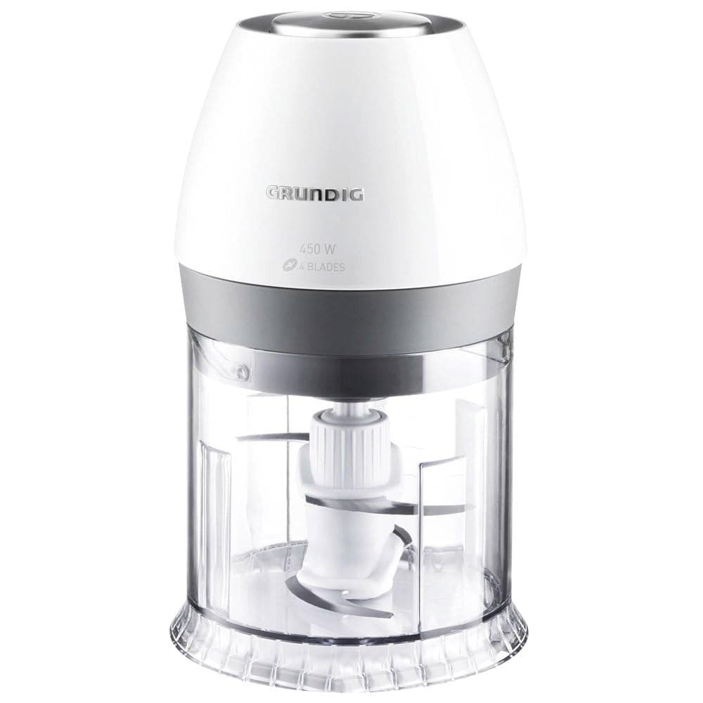 GRUNDIG Food Processor, 1.0 kg, 450.0 watts, White, Stainless Steel & Glass, Safety Lock, 1 speed, Dishwasher Safe, Includes Lid, 1 piece, 50.0 mg display weight, 1 unit, Food Processing