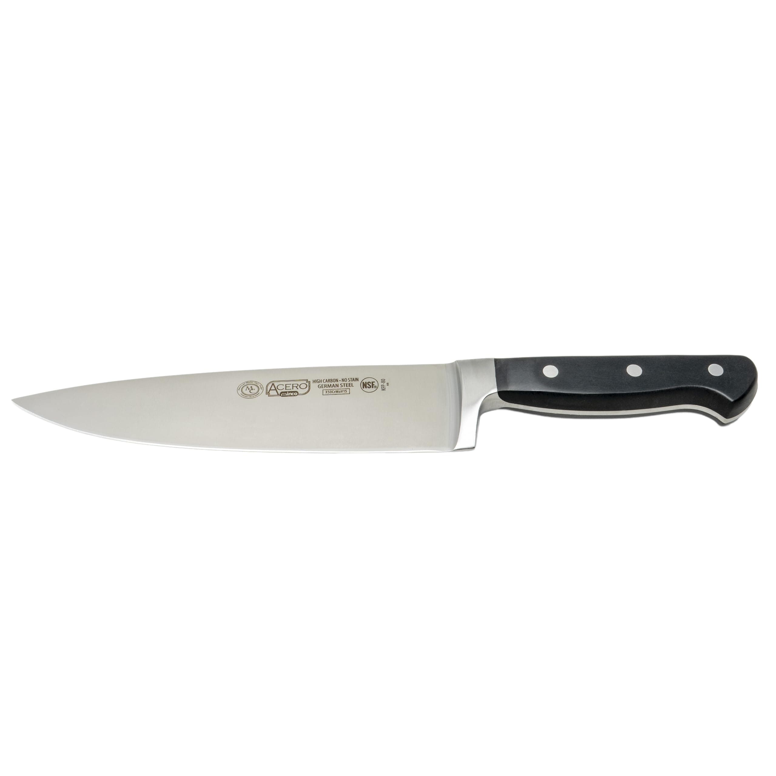Winco 8" Chef Knife, Triple Riveted, Full Tang Forged Blade