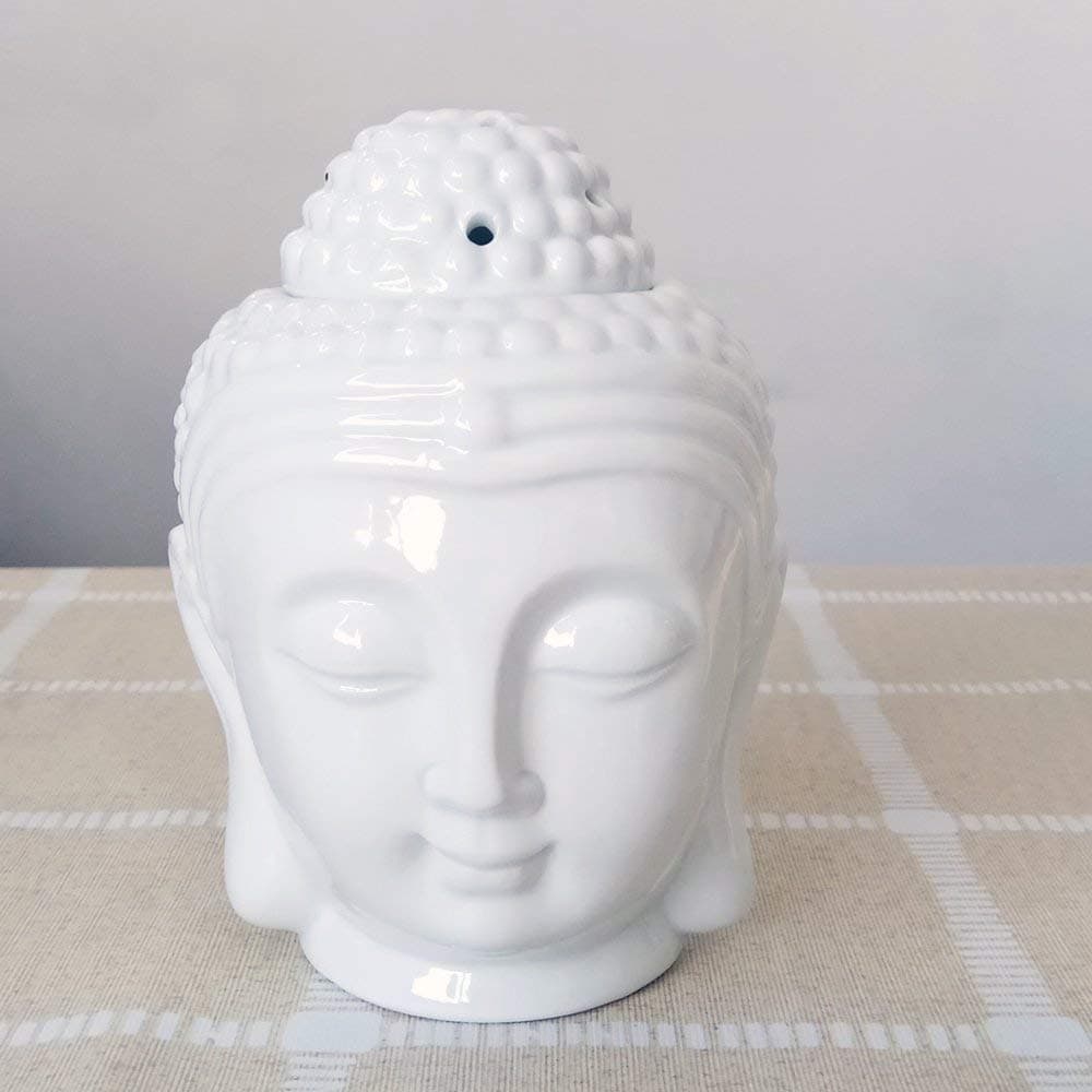 PeepalCom Ceramic Buddha Head Essential Oil Burner Aromatherapy Wax Melt Burners Oil Diffuser Tealight Candle Holders Buddha Ornament for Yoga Spa Home Bedroom Decor