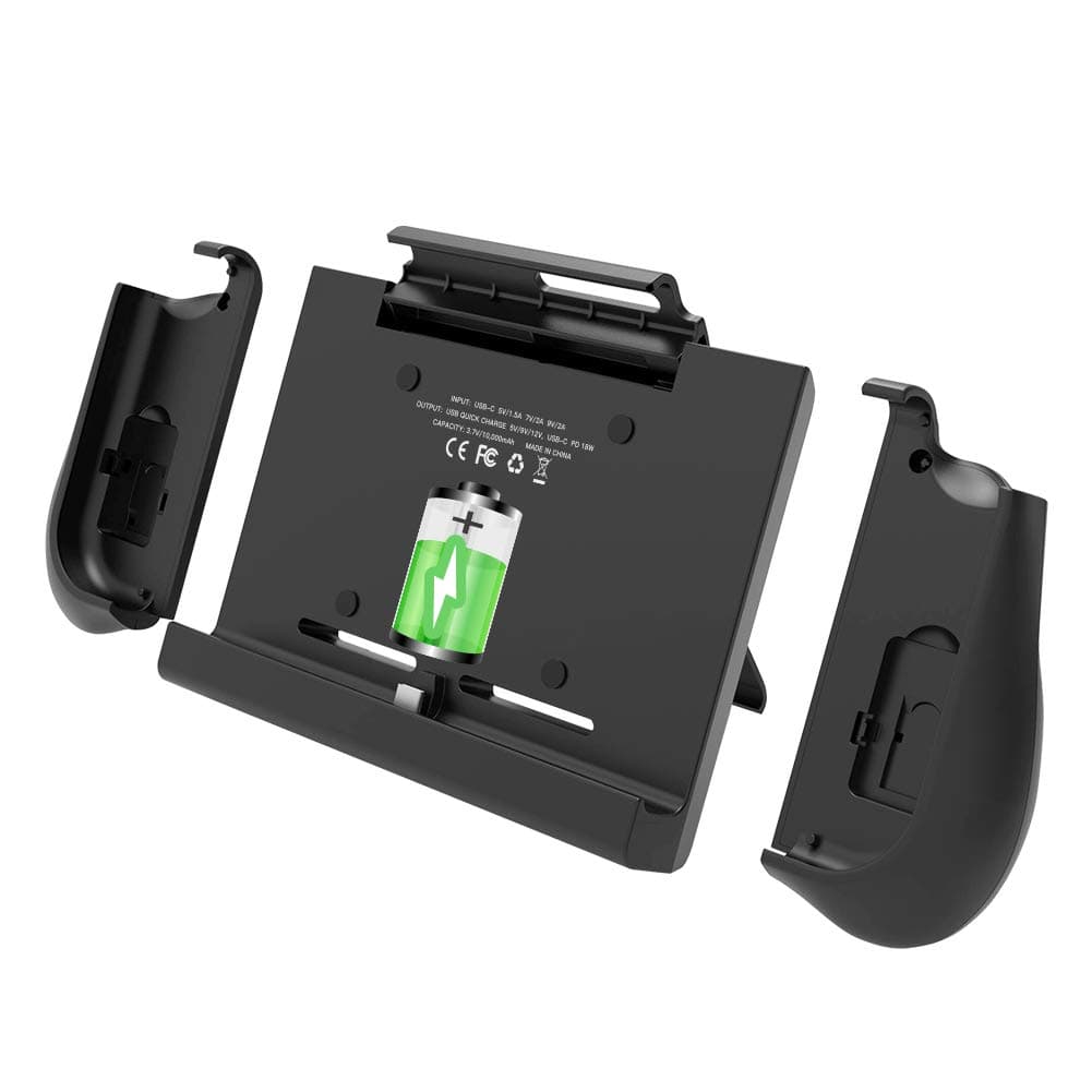 [Upgraded] BigBlue 10000mAh Battery Charger Case Compatible with Nintendo Switch with Joy-Con Grips, Dual USB-C(18W PD Quick Charging), Portable Backup SwitchCharger with Kickstand & Game Card Slot