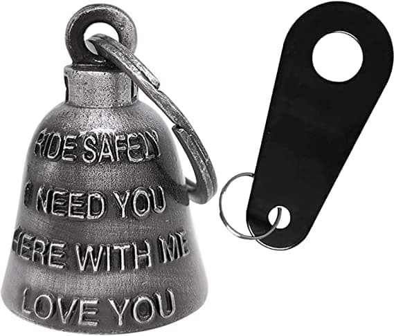 Motorcycle Bell w/Hanger Biker Bell Motorcycle Accessories For Good Luck Safe Riding Luck Key Chain Bell, Ride Safely&i Need You Here With Me&love U, Large