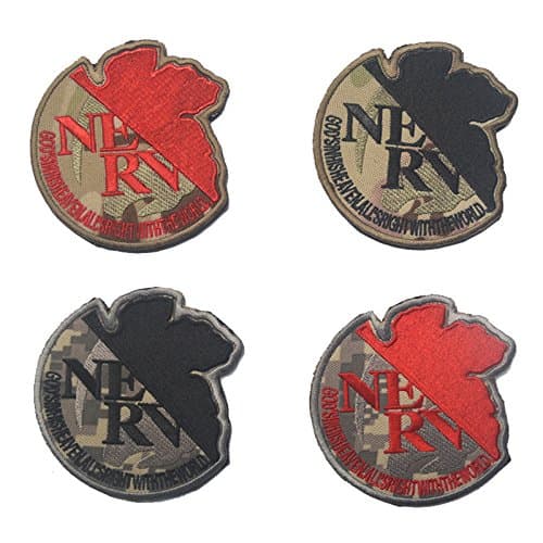 OYSTERBOY 4pcs Neon Genesis Evangelion EVANGELIONNGE EVA NERV God's in his Heaven all's Right with The World Tactical Embroidered Decorative Applique Camouflage Hook & Loop Patch