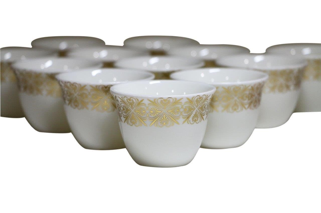 Turkish Arabic Coffee Cups Gawa 3 oz 80 cc Set of 12 (Gold Arabesque)