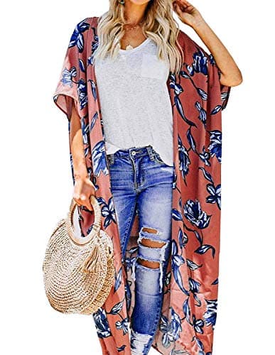 ChainJoy Women’s Chiffon Long Kimono Sheer Loose Cardigan Lightweight Breathable Cover ups