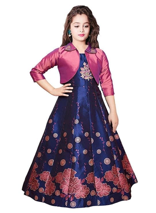 White ButtonNew Jacket Latest Kids Gown for Girls Maxi Dress
