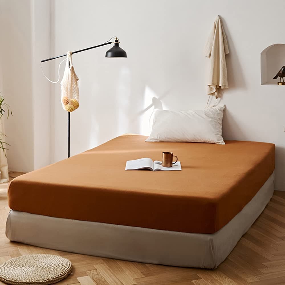 Lanqinglv Fitted sheet 150x200 cm King Size Caramel Brown Brushed Microfibre 35cm Deep Fitted Bed Sheet,Super Soft and Machine Washable