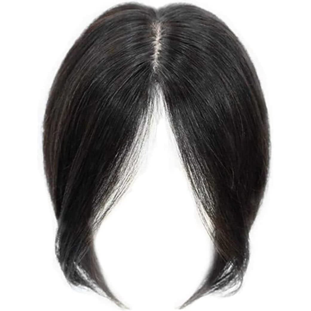 SunaOmni Hair Extensions, Real Topper Middle Side Part Human Hair, Hair Toppers for Women Real Human Hair No Bangs, Crown Topper Clip in Top Hairpieces for Women with Thinning Hair, Black