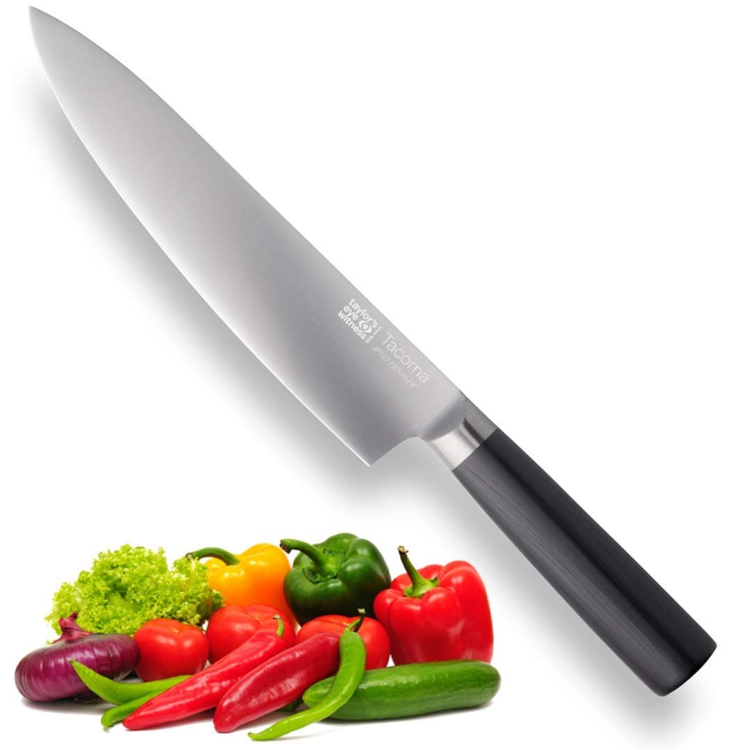 Taylor's Eye Witness Tacoma Chef's Knife - Professional 20cm/8 inch Multi-use Cutting Edge. Precision Taper Ground, Titanium Plated Blade. Stainless Steel Anthracite Colour Handle. 10 Year Guarantee.