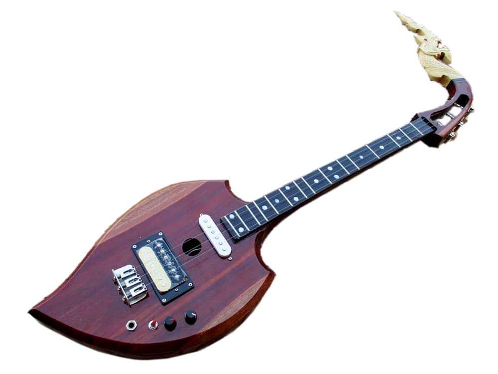 Isarn Acoustic Electric Phin 3 Strings, Thai Lao Guitar Musical Instrument, Traditional Thai Musical Pin 22