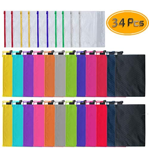 PRALB 34PCS Waterproof Zipper File Bags, Zipper Pencil Pouch Football Pattern Zip File Documents Storage Bags Transparent with A5 Size Paper for Cosmetic Makeup Office Supplies and Travel Accessories