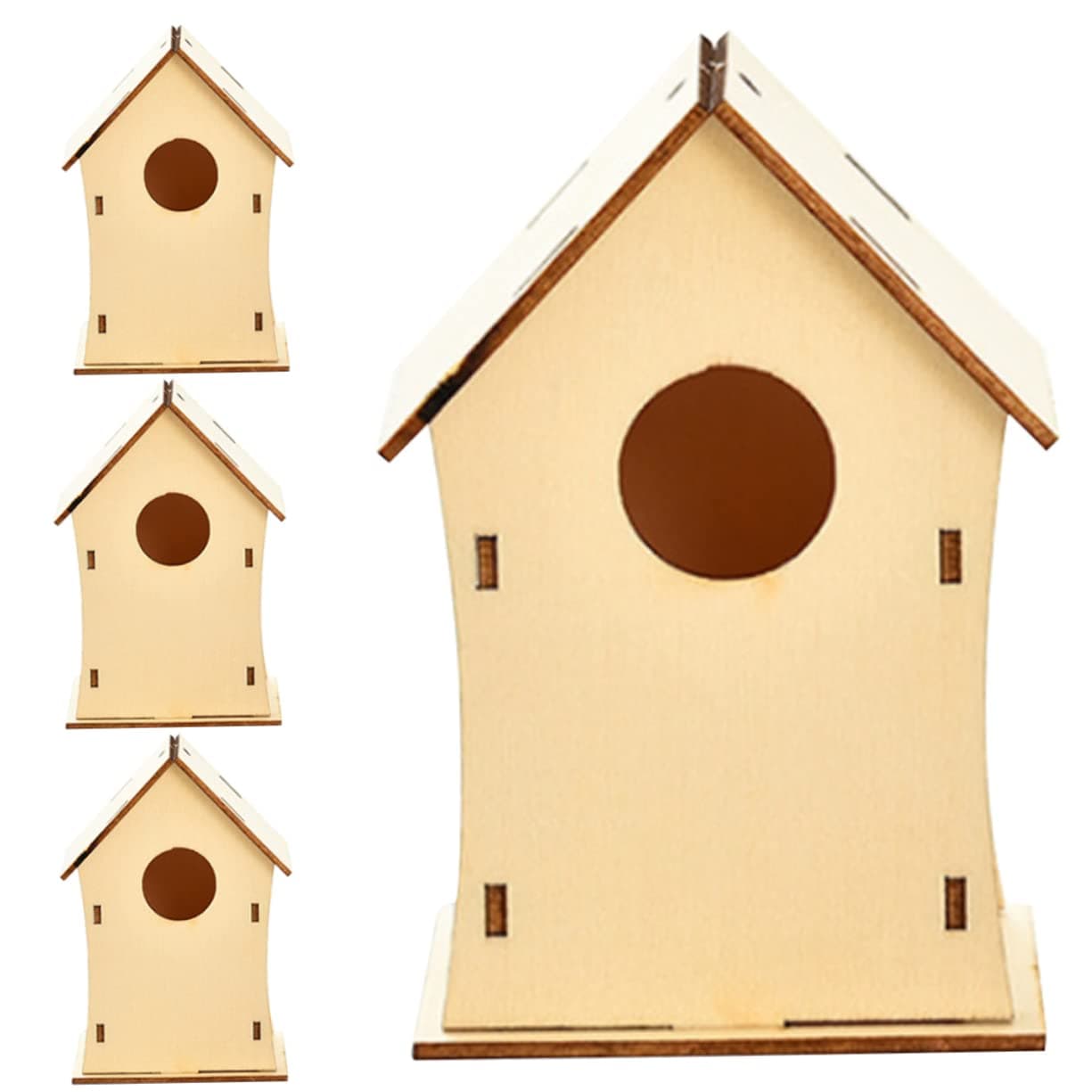 4pcs Christmas Wooden House Christmas Decor Christmas Ornaments Woody Christmas Tree Hanging Decoration Birdhouse Kit Unfinished Wooden House Xmas Scene Layout Supplies Paint