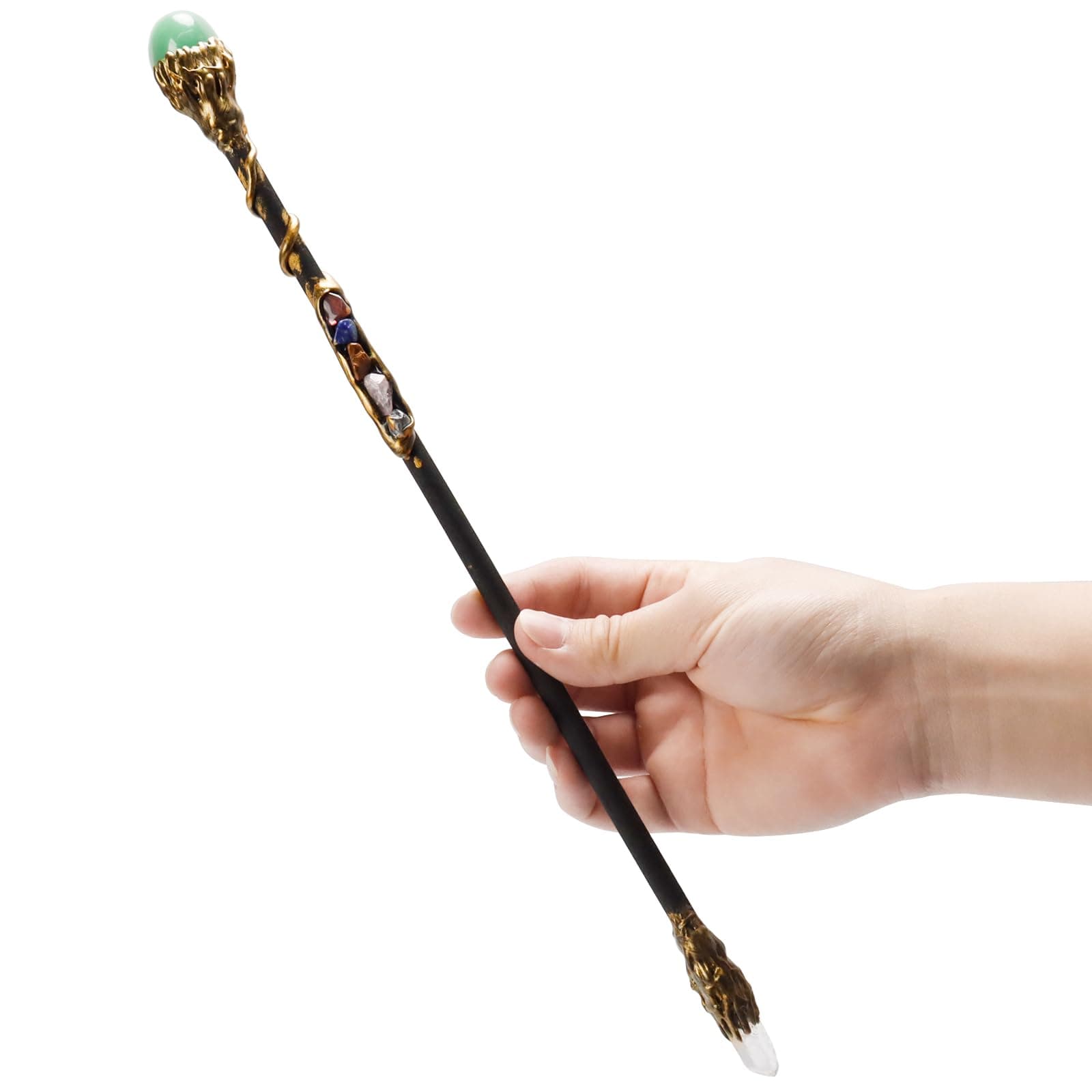Fine Handcrafted Crystal Magic Wand Green Aventurine Gemstone White Crystal Magic Wand for Witches and Wizards
