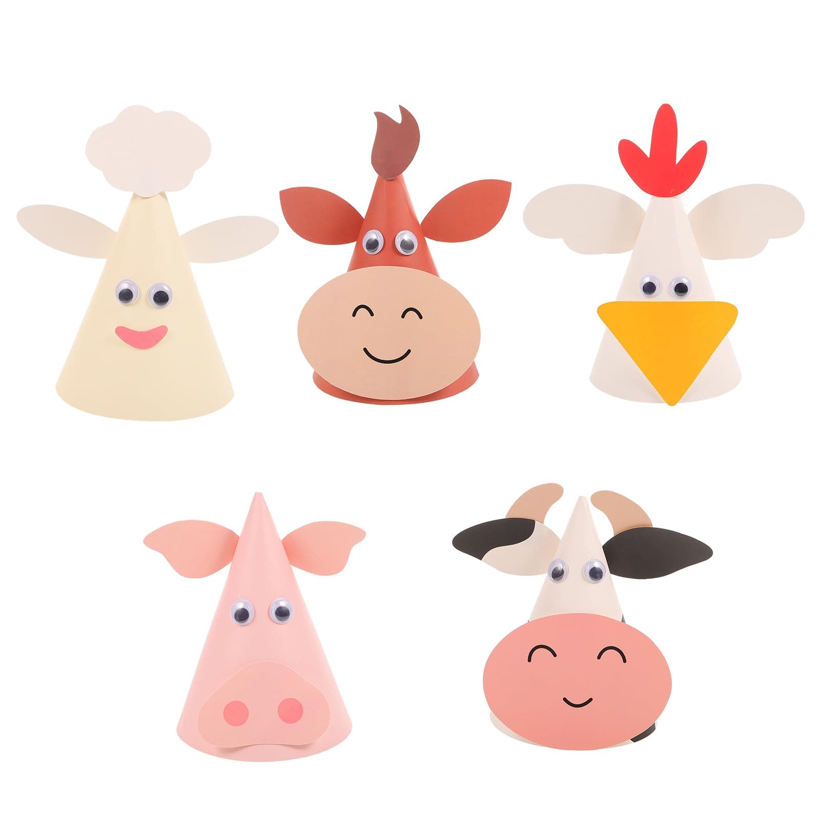PRETYZOOM5pcs Kids Birthday Party Hats Zodiac Ox Cow Cone Hats Farm Animals Cone Hats DIY Photo Props for Kids Children Toddlers Holiday Birthday Baby Shower Party Supplies Favors