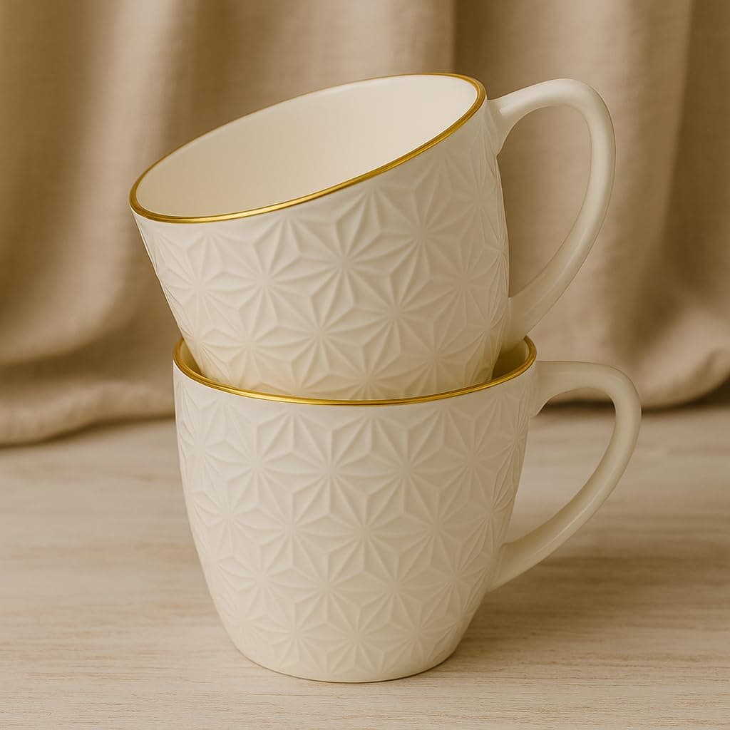 Vemlons Ceramic Bone China Tea Cup Set of 2/200 ml/Ceramic Tea Cup Pure White with Golden line with 22K Gold line Special for Drink Tea/Coffee/Latte/Tea Cup/Coffee Mug