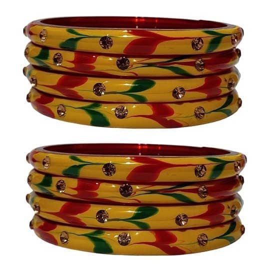 G.S.Bangle Attractive Wedding Fancy Glass Bangle Set For Party, Marriage, Function And Daily Use (Pack Of 8)